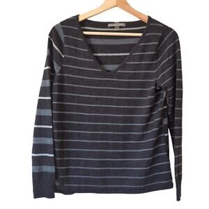 SmartWool Womens Sweater Size Small V-Neck Striped Gray Long Sleeve Merino Wool